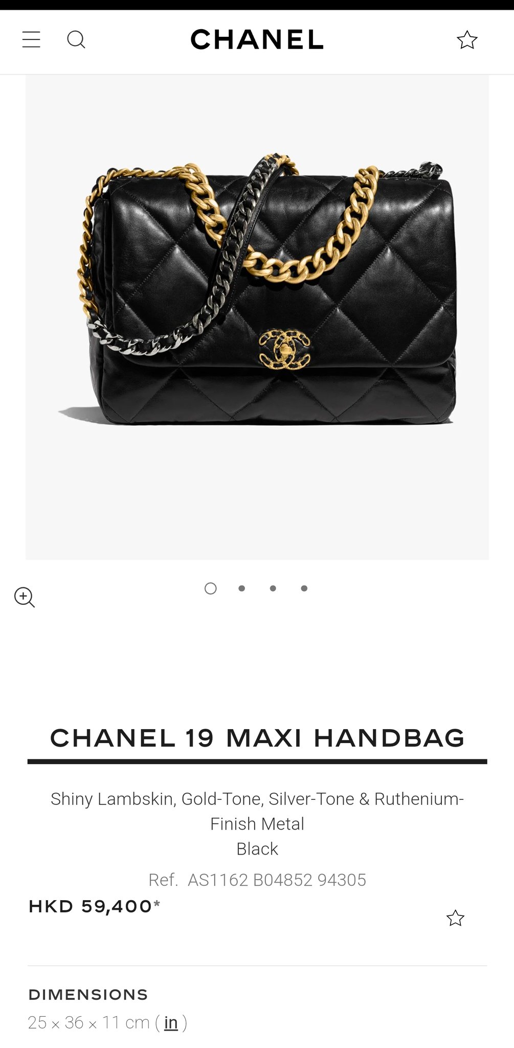 Chanel 19 maxi handbag, Shiny lambskin, gold-tone, silver-tone