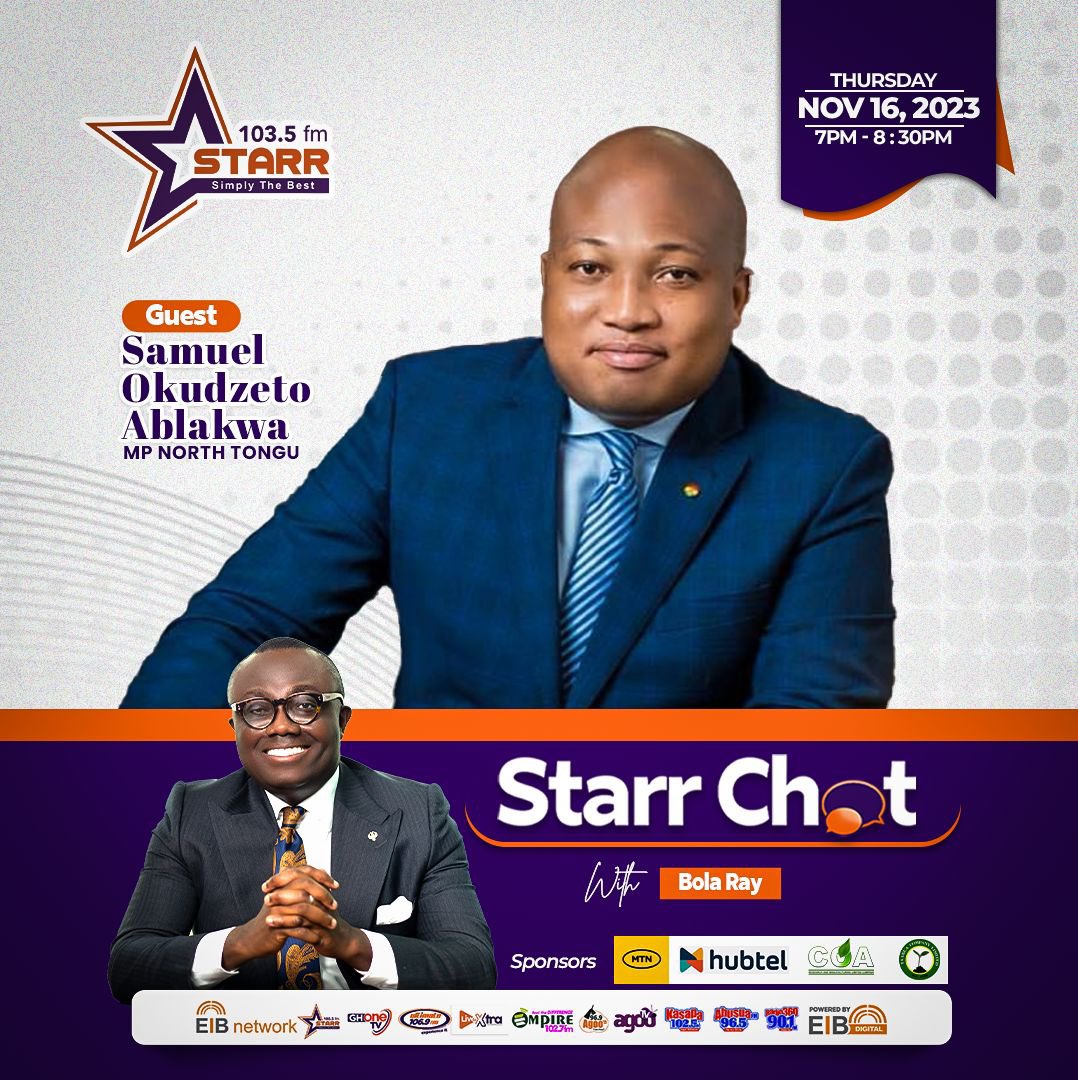 Tonight on #StarrChat w/ <a href="/TheRealBolaRay/">Bola Ray</a> 
7pm on @Starr1035Fm 
Guest: Samuel Okudzeto Ablakwa (MP North Tongu)