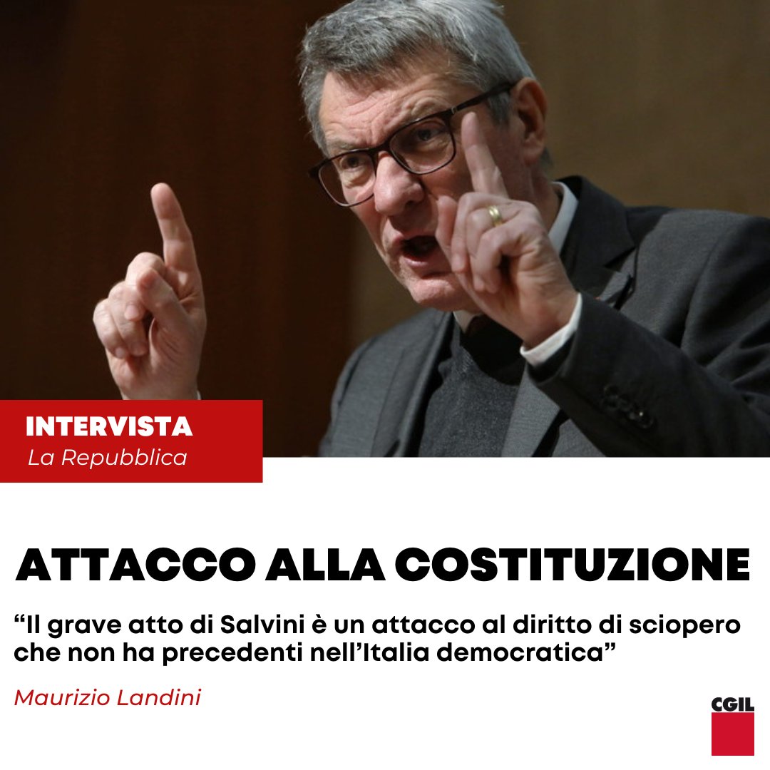 “Il grave atto di Salvini è un attacco al diritto di #sciopero che non ha precedenti nell’Italia democratica”. #MaurizoLandini in un'intervista a <a href="/repubblica/">Repubblica</a>  

▶️tinyurl.com/523w3mwa

#AdessoBasta