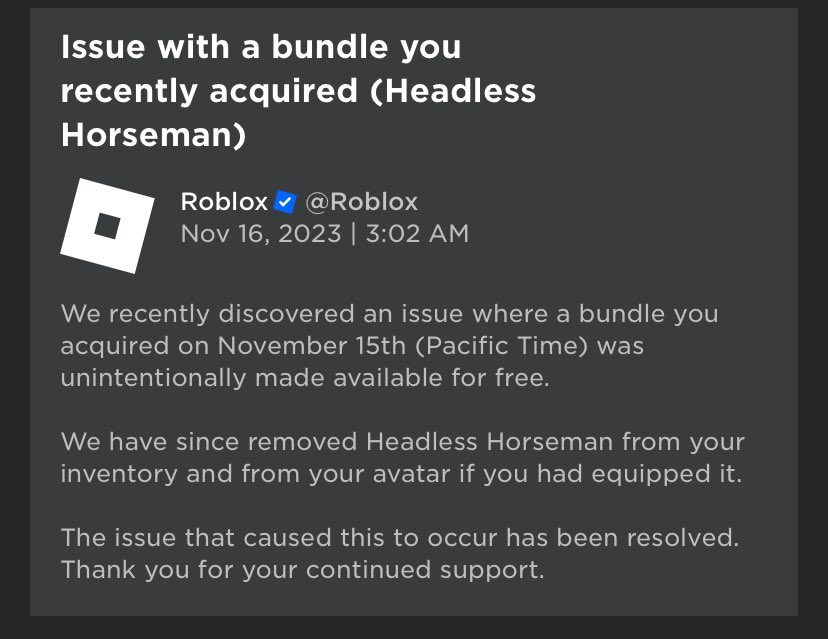 RBXNews on X: Anyone who got Roblox Headless Horseman for free