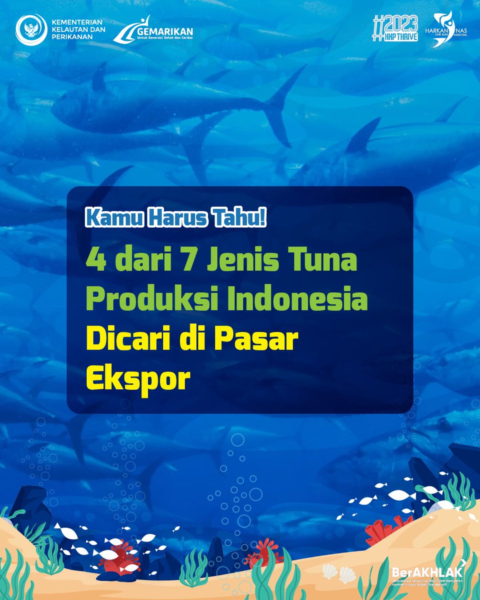 Ditjen_PDSPKP's tweet photo. Gak cuma digemari di dalam negeri, ikan tuna juga jadi salah satu favorit menu laut warga mancanegara. Hal ini terbukti dari jumlah ekspor ikan tuna produksi Indonesia.

#Gemarikan #KKP #KKPThrive #harkannas2023 https://t.co/ZKPuRA6mWs