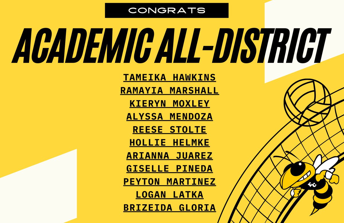 _ECVolleyball's tweet photo. We are so proud of our studious Hornets earning Academic All-District Honors. Keep up the good work!  #ECVB @ECISDtweets @ECHShornets @_ECAthletics @ArriolaSuzette https://t.co/X9GH0iQLY6