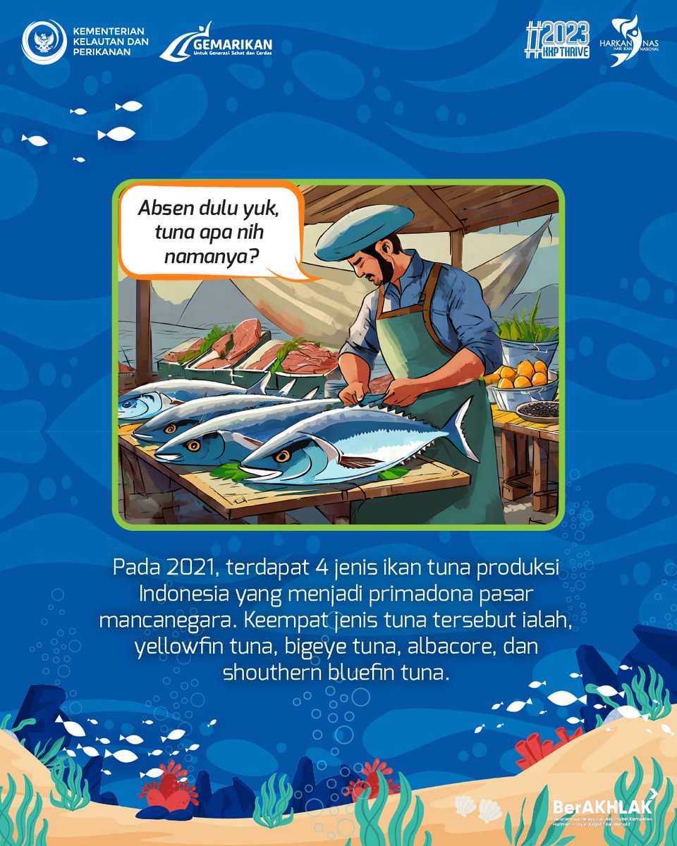 Ditjen_PDSPKP's tweet photo. Gak cuma digemari di dalam negeri, ikan tuna juga jadi salah satu favorit menu laut warga mancanegara. Hal ini terbukti dari jumlah ekspor ikan tuna produksi Indonesia.

#Gemarikan #KKP #KKPThrive #harkannas2023 https://t.co/ZKPuRA6mWs