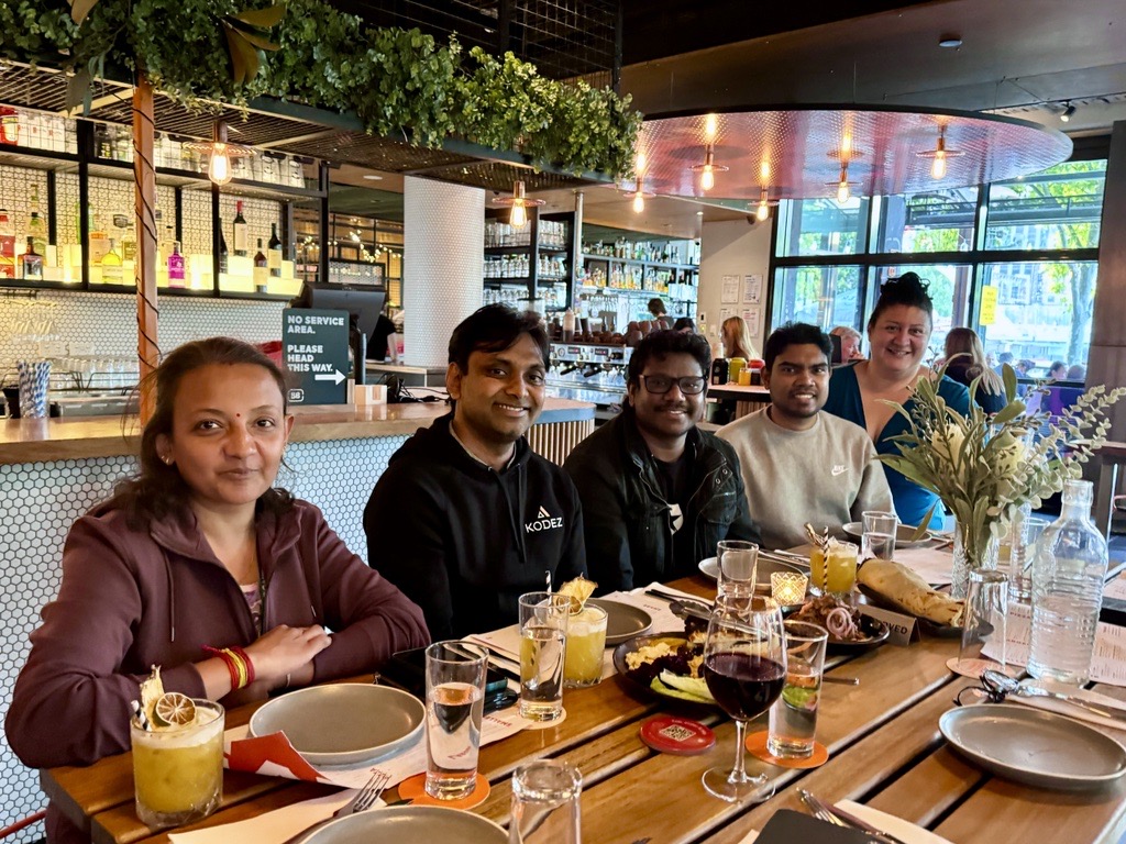 KodezAustralia's tweet photo. Cheers to a delightful evening in Melbourne! Grateful to have Vino and Dilan from our SL team join us for a fantastic dinner. Building strong connections across borders! 
#Kodez #TeamKodez #TeamBonding https://t.co/I2aOGBACpa