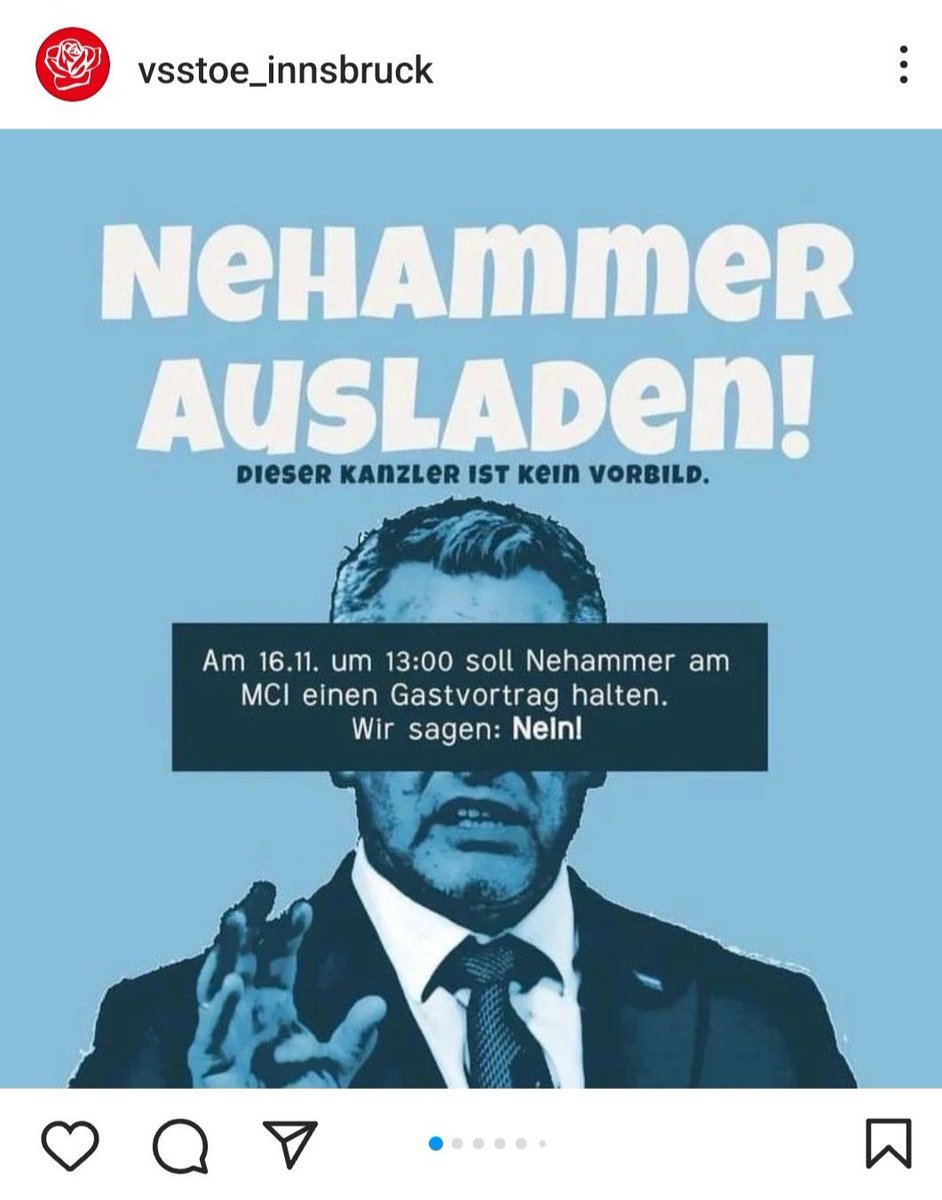 Die Linksextremisten in der #ÖH wollen offenbar nicht nur #Kubitschek in Wien nicht dulden, sondern in Ibk sogar den Bundeskanzler ausladen. 🤡🤡🤡 Es wird immer noch lächerlicher! Ganz nach dem Motto: Alles rechts von linksextrem ist schon zuviel. 
#meinungsfreiheit