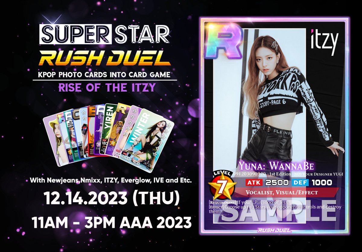 SSRushDuel's tweet photo. 🚨ASIA ARTIST AWARDS 2023 FREEBIES🚨 
📷 We will be giving away ITZY SuperStar JYP Nation photo card or Deck of cards in AAA 2023! 

     ✓pls rt &amp; like (rt = 10 pcs produce free cards) this post is for MIDZY counter interest Check 
#AAA2023 #AAA2023inPH https://t.co/x3uJRjfGfG