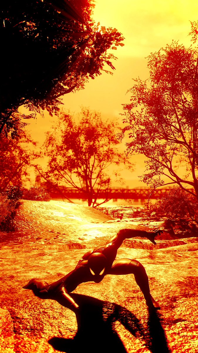 PrestonsSpideys's tweet photo. Spider at sunset. #PS5Share #MarvelsSpiderMan2 #SpiderMan2 #SpiderMan2PS5 https://t.co/EeAHMVcmQm
