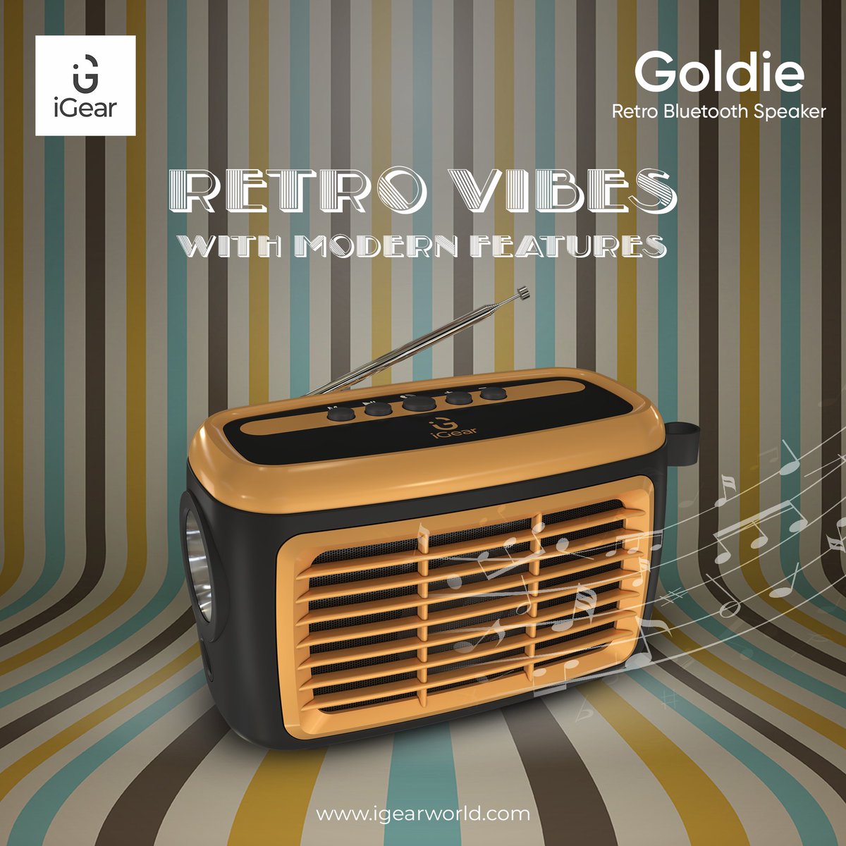 Introducing iGear Goldie, a retro bluetooth speaker packed with features like solar charging, built-in torch and multiple connectivity options making it perfect for outdoor adventures. To buy or know more, visit igearworld.com #iGearWorld #iGearLifestyle #SeriouslySmart