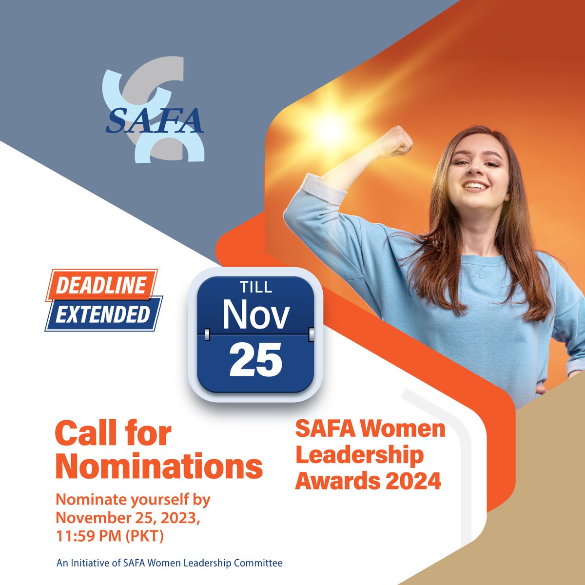 SafaWlc's tweet photo. 𝐃𝐞𝐚𝐝𝐥𝐢𝐧𝐞 𝐄𝐱𝐭𝐞𝐧𝐝𝐞𝐝! Due to high demand from SAFA Women Members, we're extending the deadline for 'SAFA Women Leadership Award' nominations to 𝐒𝐚𝐭𝐮𝐫𝐝𝐚𝐲, 𝐍𝐨𝐯𝐞𝐦𝐛𝐞𝐫 𝟐𝟓, 𝟐𝟎𝟐𝟑. 
Brochure for criteria and details: https://t.co/UzeXrMMUcM https://t.co/fHrDylWx6J