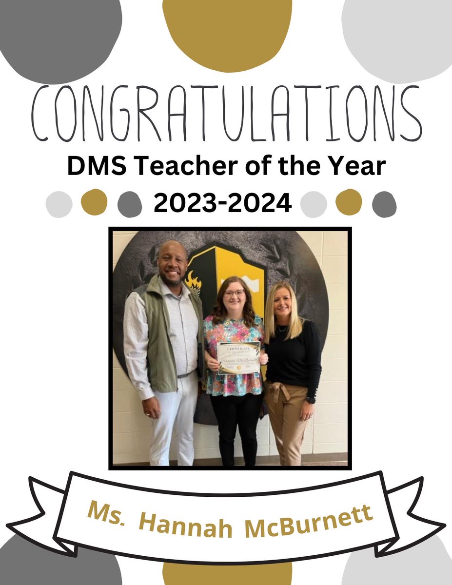 Congratulations to Drew Middle School’s Teacher of the Year!! 🎉 Hannah McBurnett teaches 7th grade Agriscience, and goes above and beyond for her coworkers, students, and community. We are very thankful to have her apart of our DMS family! #GoldStandard ✨