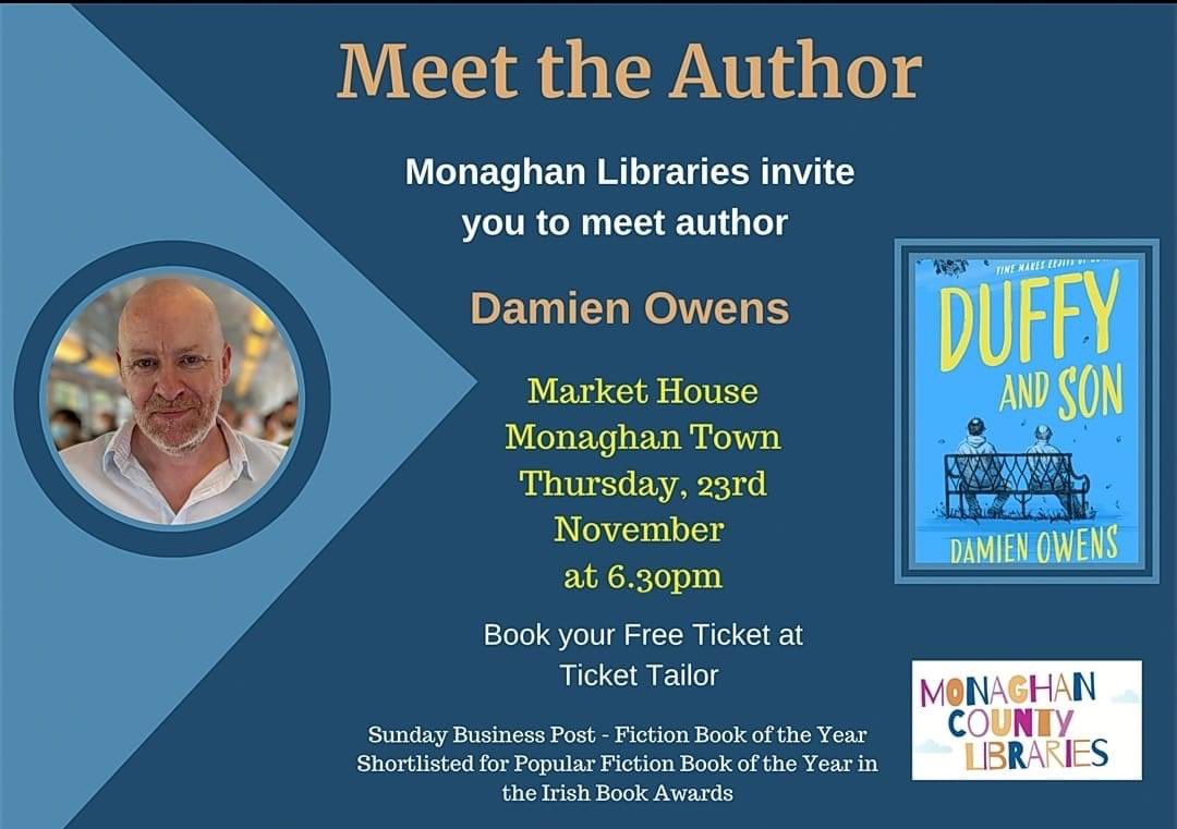 📣 Calling all book lovers and book clubs. Monaghan Libraries are delighted to welcome Damien Owens back home to Monaghan for our 'Meet the Author’ series Get your free ticket at: tickettailor.com/events/monagha…