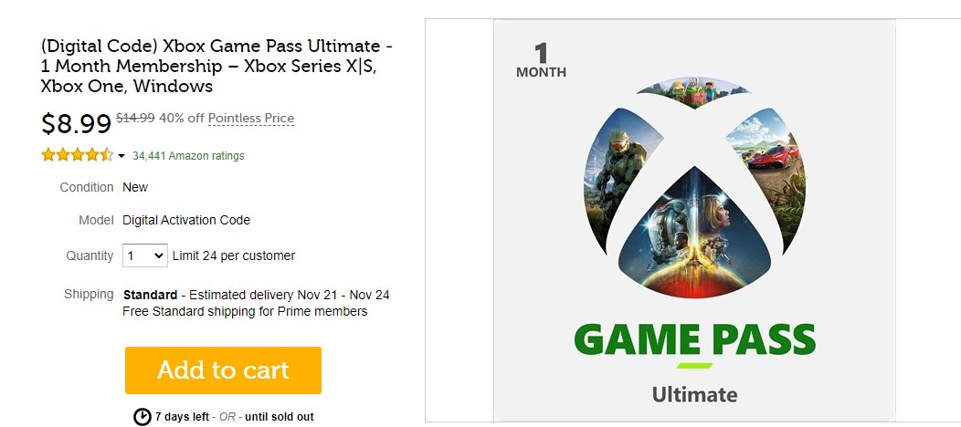 Microsoft Xbox Game Pass Ultimate 1 Month Membership (Digital) for