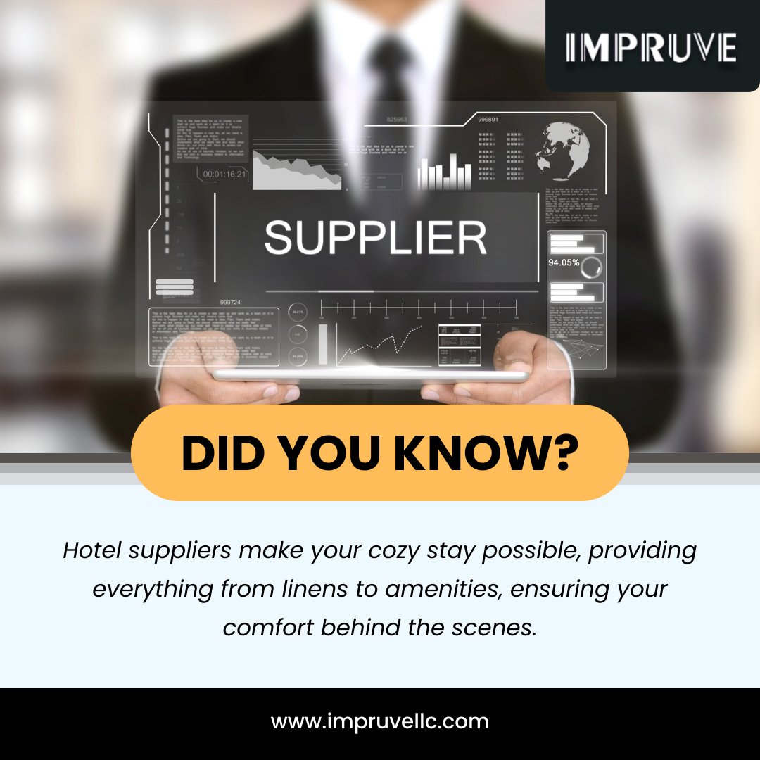 Did You Know ?

Hotel Suppliers make Your cozy Stay Possible, Providing everything from linens to amenities, ensuring your comfort behind the scenes.

🌐impruvellc.com

#impruvellc #Didyouknow #SupplyChainHospitality #InvisibleHeroes #GuestExperience #HotelLinens