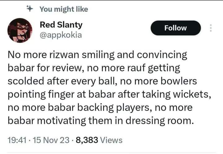 ahmiii_world's tweet photo. No more maza in on field 💔🥺🤕
#BehindYouBabarAzam #BabarAzamIsMyCaptain #BabarAzam𓃵 https://t.co/j6O5xdhmsF