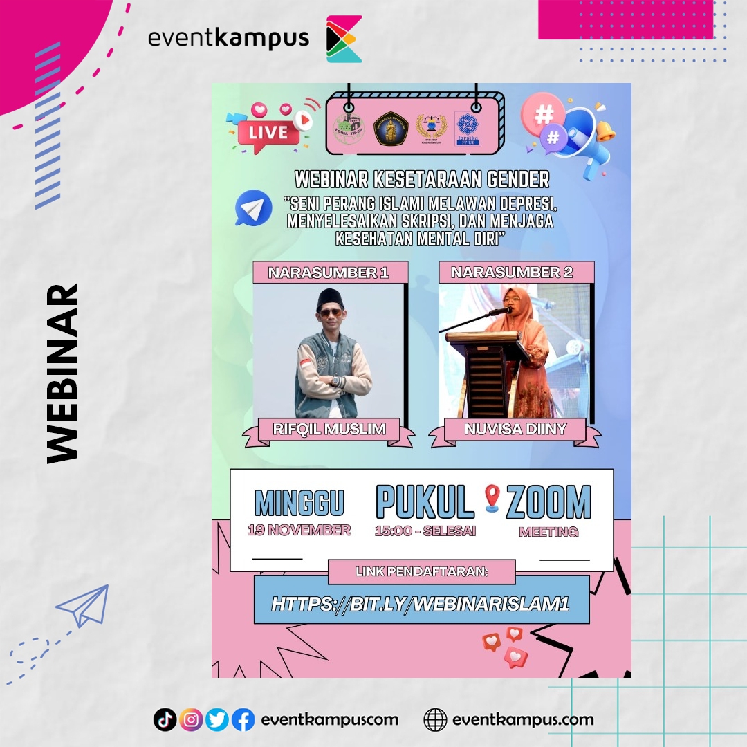 [FORSA FH UB×PMII HUKUM BRAWIJAYA×FORSIKA FP UB]

✨Assalamu’alaikum Muslim Brawijaya

Pernah ngga sih temen temen muslim mendengar isu kesetaraan gender? Kita akan membahas hal ini dari sudut pandang menurut agama.

eventkampus.com/e/4481