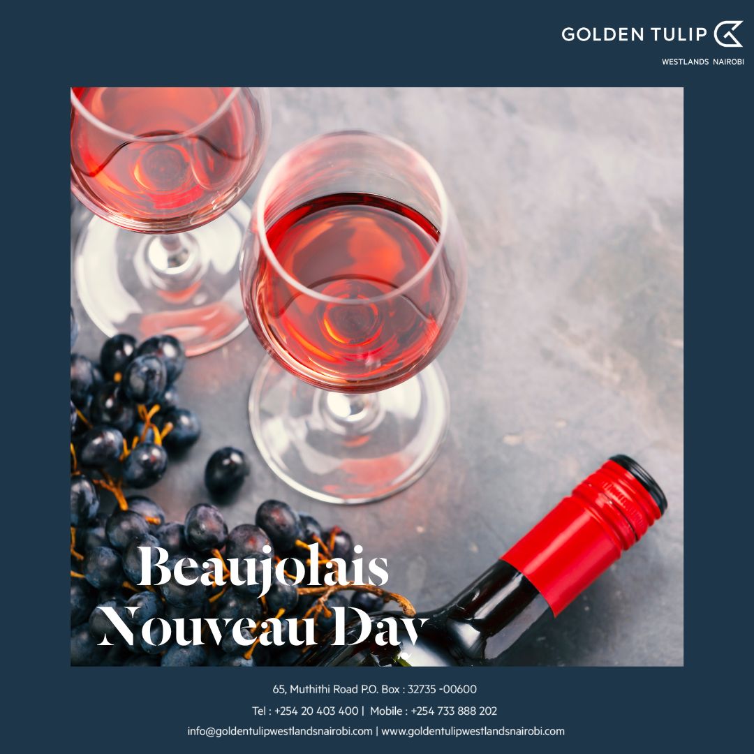 goldentulipnrb's tweet photo. Tag your wine-loving friends, uncork a bottle, and let the good times flow! Cheers to the Nouveau spirit from Golden Tulip Westlands - Nairobi!
.
#BeaujolaisNouveauDay #WineLovers #cheerstojoy #cheers #CheersToGoodTimes https://t.co/FL67DI1RpD