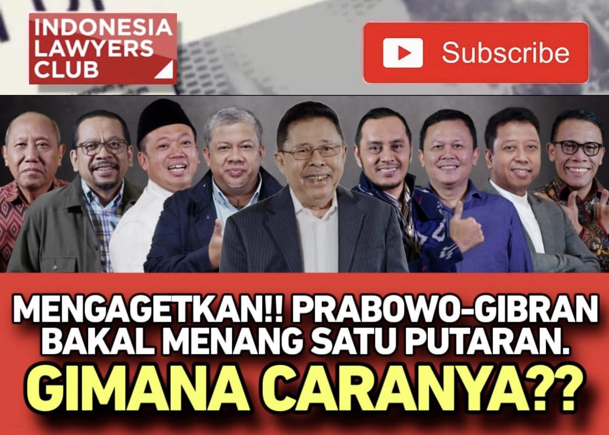 SUDAH TAYANG YA! >> MANGAGETKAN!! PRABOWO-GIBRAN BAKAL MENANG SATU PUTARAN. GIMANA CARANYA?? // TONTON SEKARANG YOUTUBE 👉 youtu.be/swteBi0A88s (INDONESIA LAWYERS CLUB)