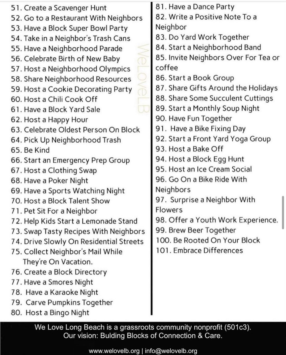 101 Ways To Neighborliness.
We invite to pick one this week.