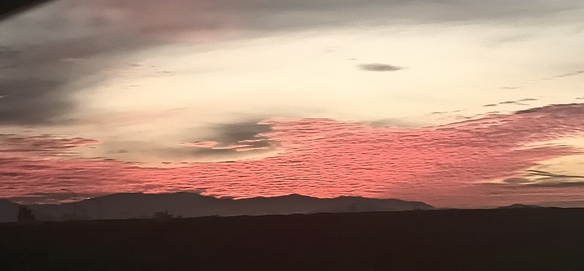 Alba rosa.
Sullo sfondo la parte settentrionale del massiccio del Pratomagno, sopra di esso una copertura di altocumuli che diffonde nel rosa la luce dell'alba.