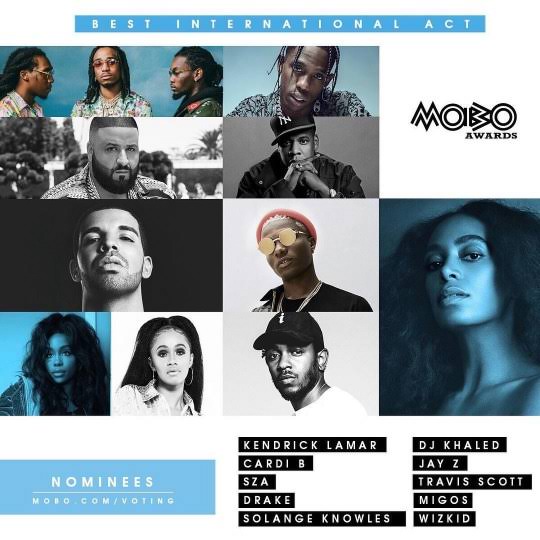 AfricaFactsZone's tweet photo. Wizkid beats The Weeknd, Sam Smith, Post Malone, Bad Bunny, Harry Styles, Lil Nas X and Myke Towers to win the Best International Act Award at Brazil's biggest music awards show, BreakTudo Awards.

In 2017, Wizkid beat Drake, Jay-Z, Cardi B, Travis Scott, Kendrick Lamar, DJ Khaled, Migos, Solange and Sza to win the Best International Act Award at the UK's biggest black music awards show, MOBO Awards.