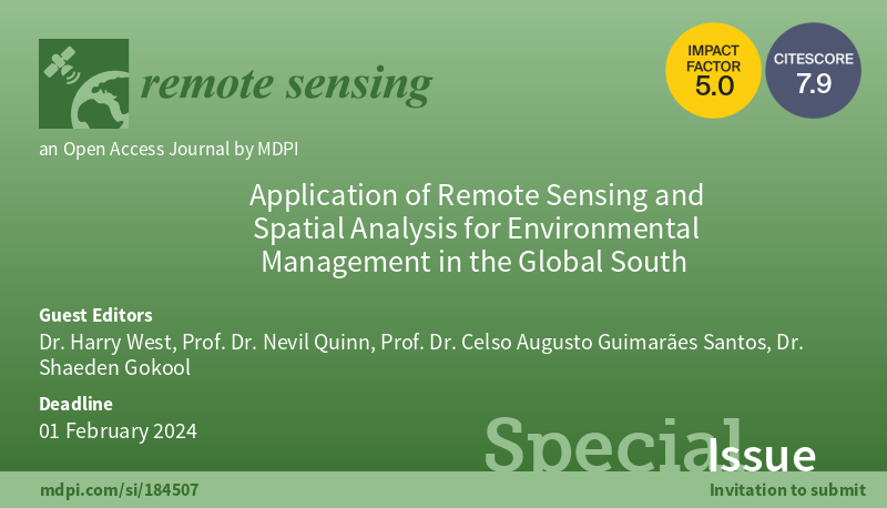 As a Guest Editor for the upcoming Special Issue on Remote Sensing, I invite you to submit your manuscripts.

🛰️mdpi.com/journal/remote…
#RemoteSensing #EnvironmentalManagement #SpatialAnalysis #GlobalSouth #CallForPapers #ResearchImpact