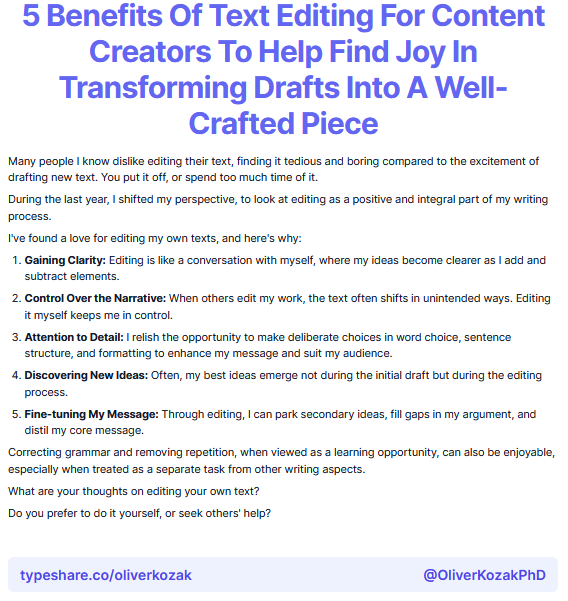 5 Benefits Of Text Editing For Content Creators To Help Find Joy In Transforming Drafts Into A Well-Crafted Piece