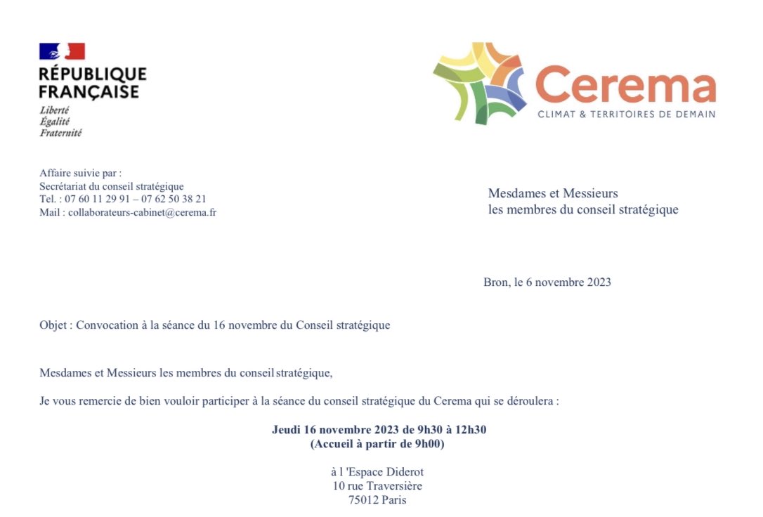 🌿En route pour Paris afin d’assister au conseil d’orientation stratégique du <a href="/CeremaCom/">Cerema</a> durant lequel le projet stratégique de l’établissement et son programme d’activité 2024 seront abordés 💦