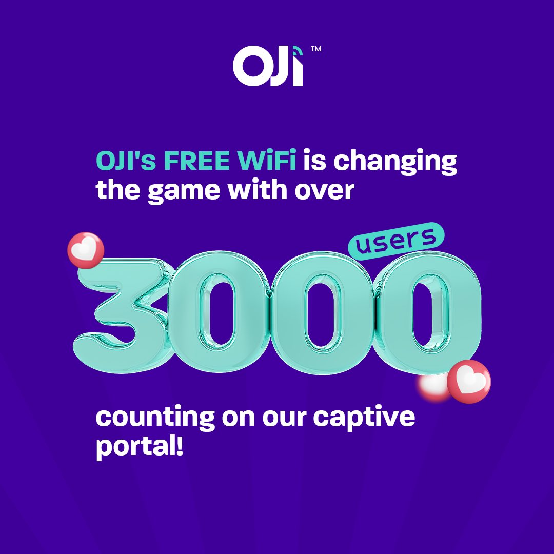 OjiHub's tweet photo. Surpassing milestones and creating waves of connectivity!  OJI's free WiFi celebrates 3000 users on our dynamic captive portal. ✨📶
.
.
.

#oji #ojihub #ojiwifi #freewifi #ojisfreewifi #3000users #users #oji3000 #fastinternet #WiFirevolution #explore #trending https://t.co/Hr0k990U8i