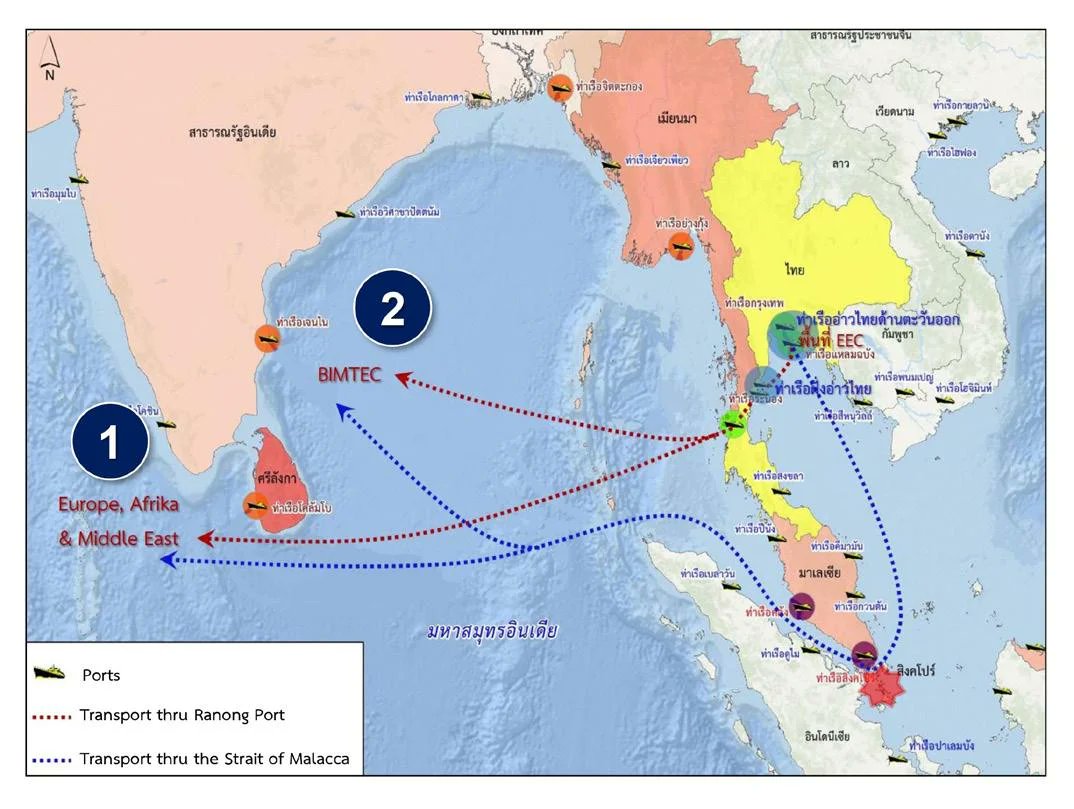 MagnifyIndia1's tweet photo. 🚨 Thailand to introduce $28 Billion Game-Changing Sea Route To Link Asia-Pacific With India And Middle East.
➡️⚡The project destined to cut the travel time by an average of 4 days and reduce shipping costs by 15%.
(📸 - SwarajyaMag)
#Thailand #India #Sealink #Trade #WaterTrade #searoute #shipping