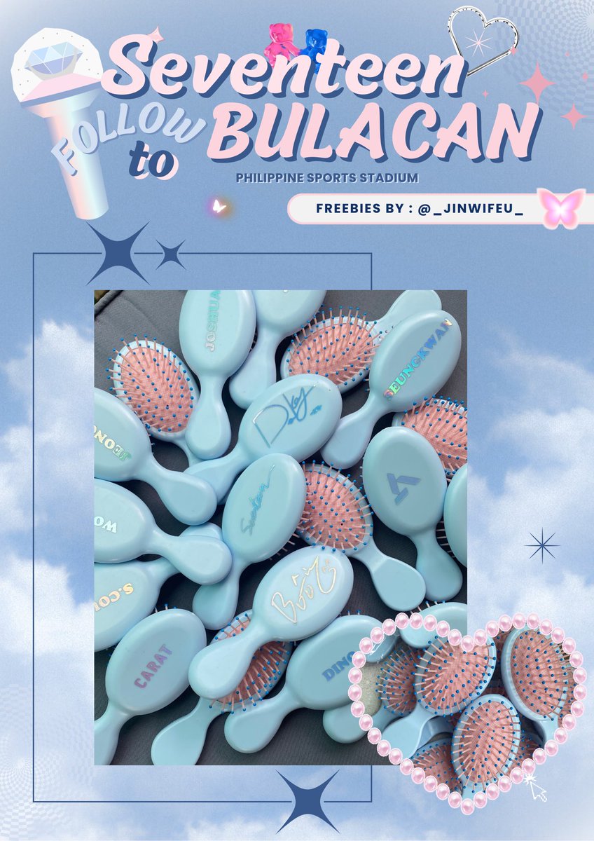 #FOLLOW_TO_BULACAN FREEBIES 🧸 

— seventeen hair brushes 💗💙 

✧˖°. to claim: follow, like &amp; retweet 
✧˖°. strictly 1:1 only 
✧˖°. limited quantity 

see you! 💎💎🔜 

#SEVENTEEN #세븐틴 #SVT_TOUR_FOLLOW #FOLLOW #FOLLOW_TO_BULACAN