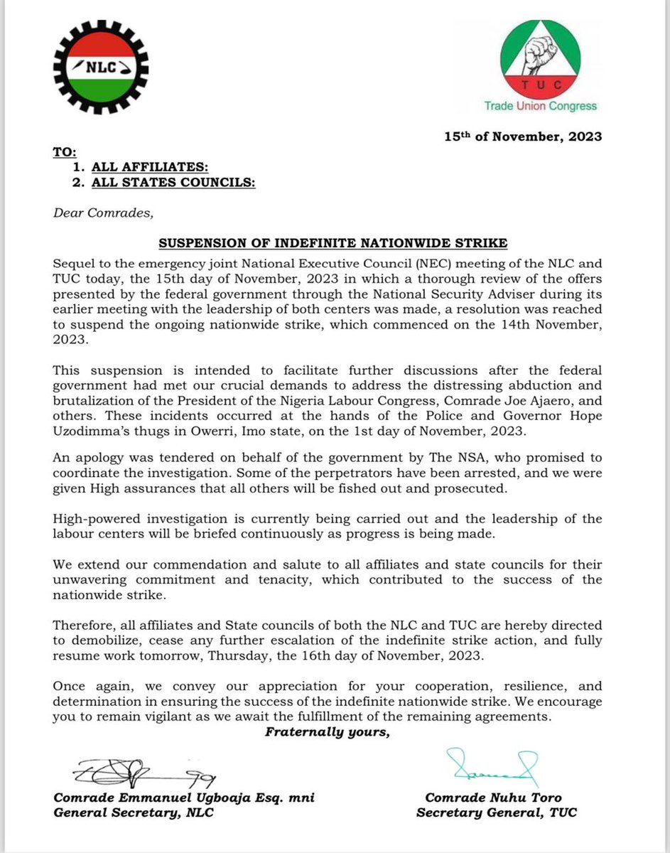 Finally Bagman extended hands of fellowship to NLC... NLC is the most confused Union in Nigeria.
