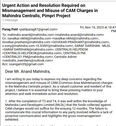 RRajubsalunkhe's tweet image. @anandmahindra 
I am Rajendra Salunkhe one of the customer of MLDL in project Mahindra Centralis, Pimpri, Pune. We all trusted in the brand of "Mahindra" only and now we are facing so many issues and literally MLDL "Looting" customers on the name of CAM charges.