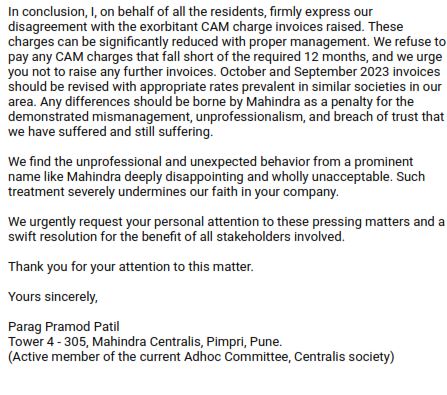 RRajubsalunkhe's tweet image. @anandmahindra 
I am Rajendra Salunkhe one of the customer of MLDL in project Mahindra Centralis, Pimpri, Pune. We all trusted in the brand of "Mahindra" only and now we are facing so many issues and literally MLDL "Looting" customers on the name of CAM charges.