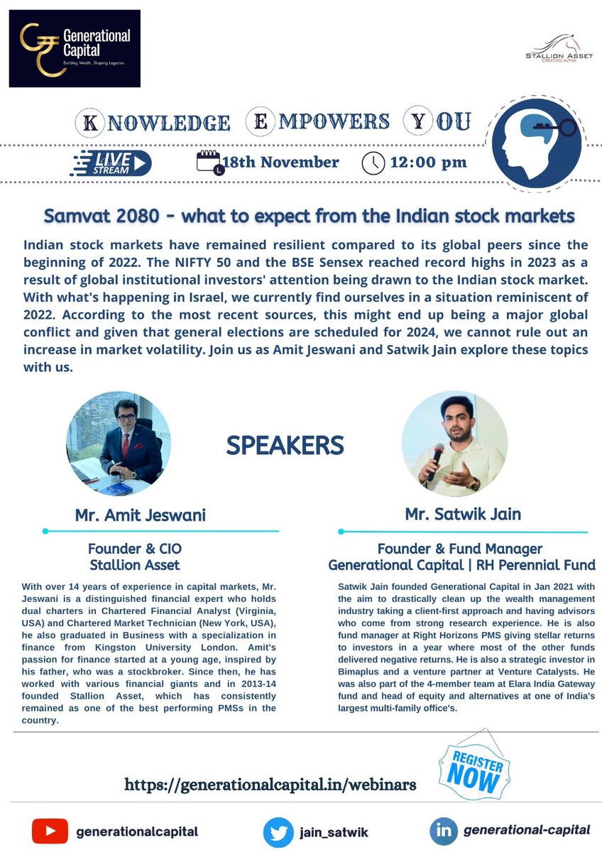 jain_satwik_'s tweet photo. @miraeasset 60) Super excited to talk to Generational Capital family with @Amit_Jeswani1 on growth investing 
Register at https://t.co/kIBIGi4mhr https://t.co/JmGRHxCk4U