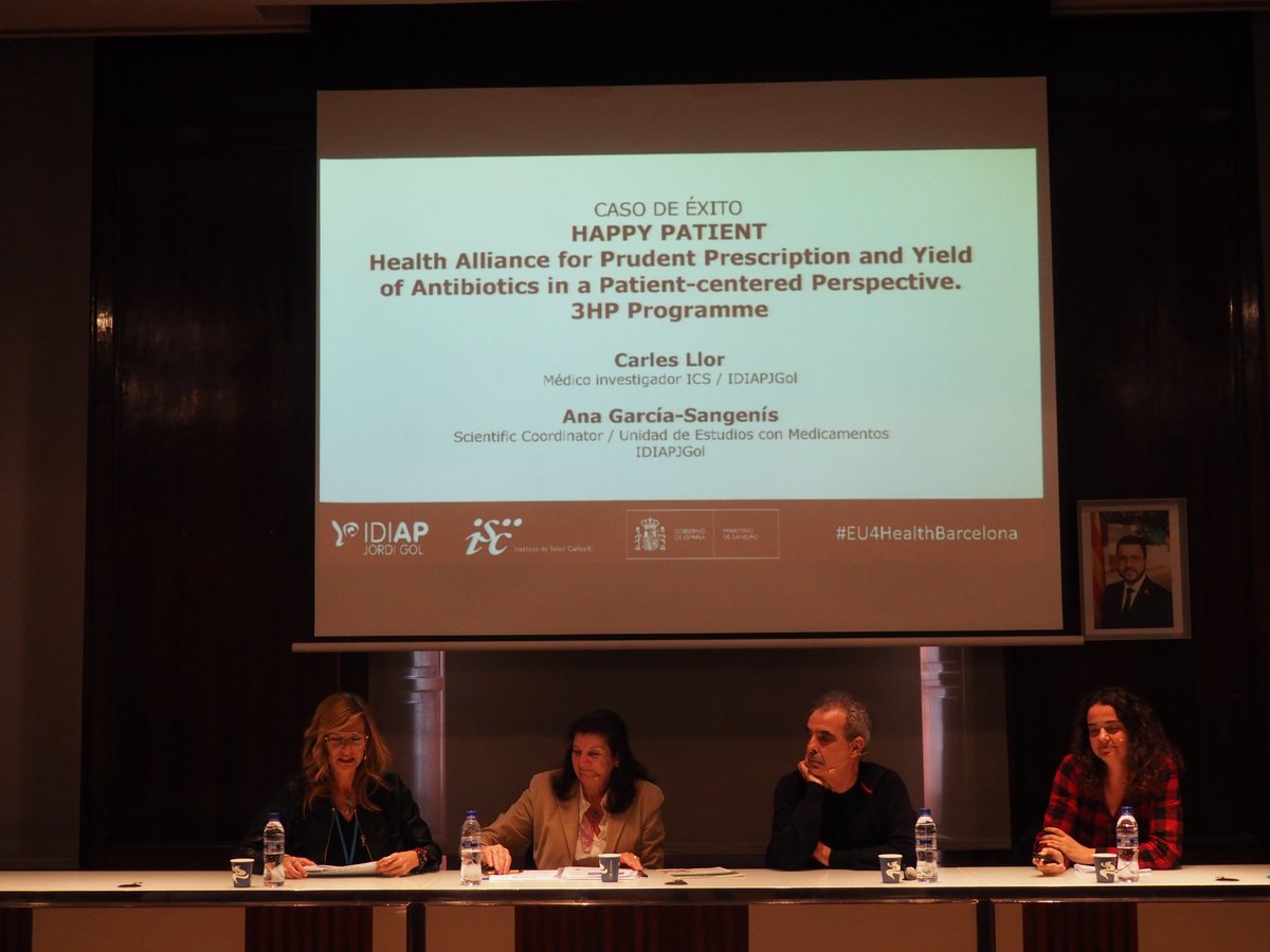 IDIAPJGol's tweet photo. Seguimos con una mesa redonda para conocer el caso de éxito del @Happy_Patient, proyecto financiado con el 3r #EU4Health y que finaliza este 2023. 
Contamos con el IP, Carles Llor, y la scientific coordinator @sangenisana. https://t.co/IUievKwKw1