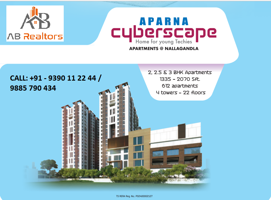 GSquareRealtors's tweet photo. Buy #AparnaCyberScape 3 BHK Flat for Re-Sale @Nallagandla, Call +91 - 9390 11 22 44/9885790434 | AB Realtors 5th Floor 1,750 SFT East Facing at #AparnaCyberScape.
Call @ABRealtors1 Team for Free Site Visit:

+91 - 9390 11 22 44 / 9885 790 434
https://t.co/hwGt29hXGv https://t.co/OCzTkf1kOI