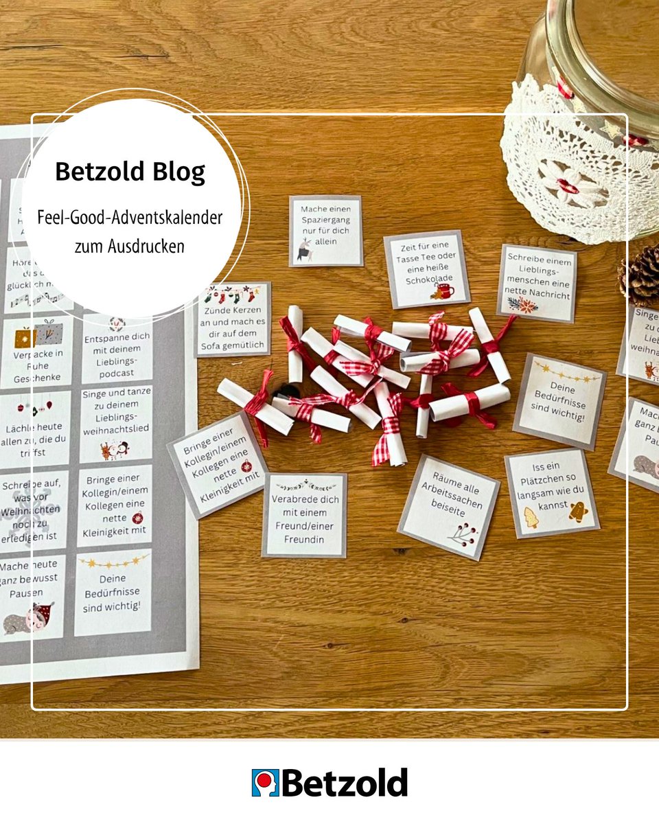 Die Adventszeit kann manchmal auch ganz schön stressig sein. Damit ihr in dieser Zeit nicht vergesst, auch mal an euch zu denken, haben wir einen Feel-Good--Adventskalender zum Ausdrucken gestaltet: link.betzold.de/lsIj
#Bildungsprofis