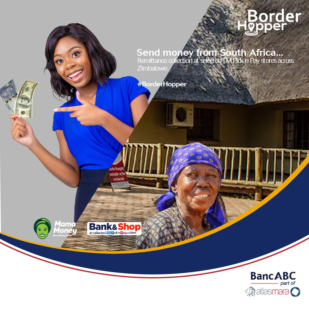 BancabcZW's tweet photo. Receive $ from SA πΏπ¦ to Zimbabwe πΏπΌ withΒ #BorderHopper.
Your loved ones can visit any @MamaMoneySA agent in SA πΏπ¦ & you can collect from any @BancabcZW π¦ or selected TM PnP kiosks countrywide!
Visit the link below to learn more:
https://t.co/WwNOoh7yJr π±οΈ
#BorderHopper https://t.co/Ncf98IvFJt
