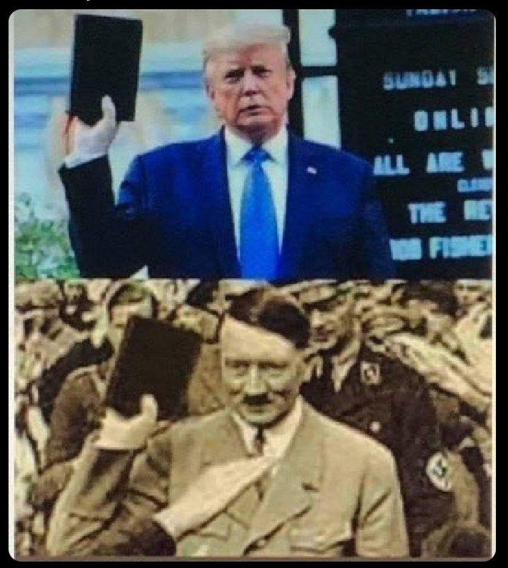 MrSpiritsRaven's tweet photo. He believes he's the savior of the United States of America because delusional insane brainwashed christian caucasian conservative men have told him, and their wives, he is the savior of the human race. Remember this guy in the bottom half of this double image?
#SameMindset #MeinKampf