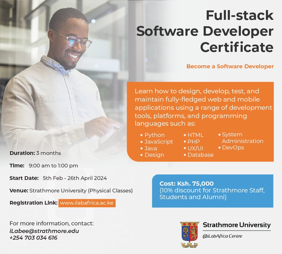 iLabAfrica's tweet image. The Software Development certificate program kicks off in February 2024!

Don't miss out—register today! On this link 👇ilabafrica.strathmore.edu/?page_id=2229

#programming #coding #javscript #softwaredevelopment