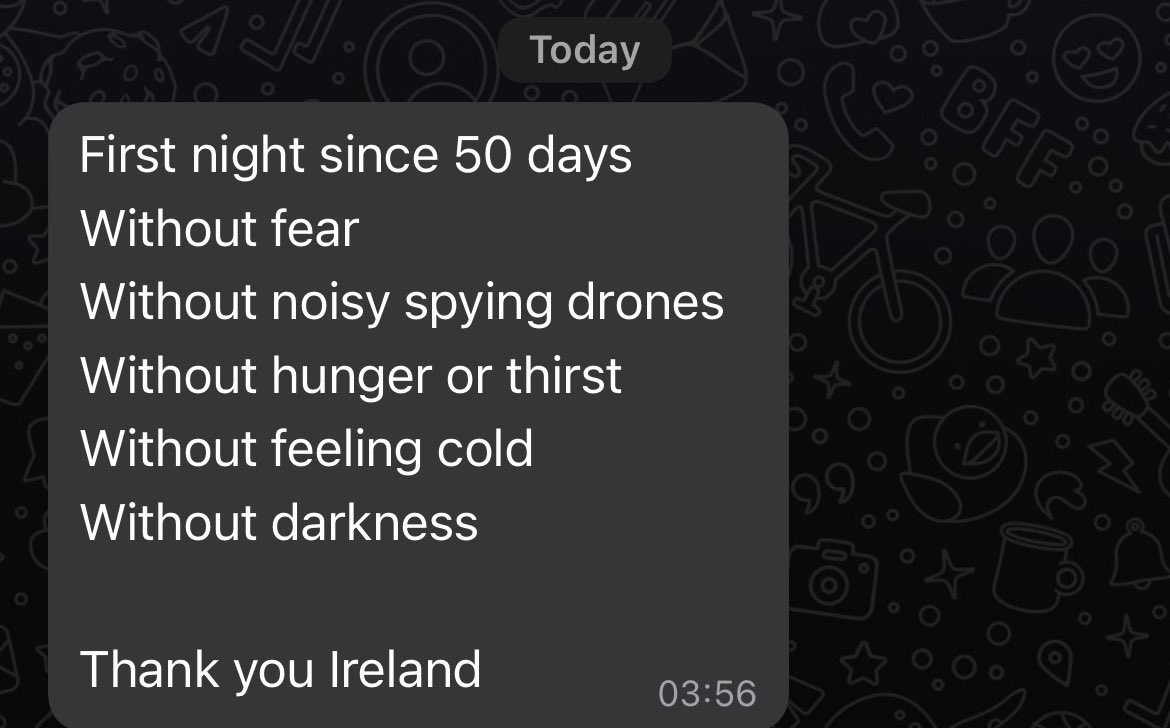 arayirl's tweet photo. After 40 days of pure terror, my relatives have finally exited Gaza and are now in Egypt. Ibrahim wants to thank Ireland for their help in getting them out. The poor children, my heart 💔. https://t.co/m5xAbJ58Xn