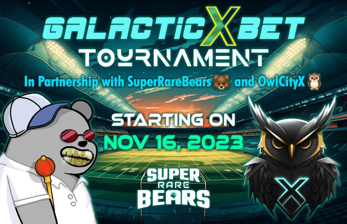 Good morning #MultiversX fam, 
Last day of registration!!
Prize Pool reached 15.000 $RARE
Extra daily 1000 $RARE are the bonus rewards sponsored by @SuperRare_Bears team.
Daily NFTs Raffle will be offer by @OwlCitizensX
Join us and take part of the GalacticBearOwl XCup🐻🦉👽✖️🏆