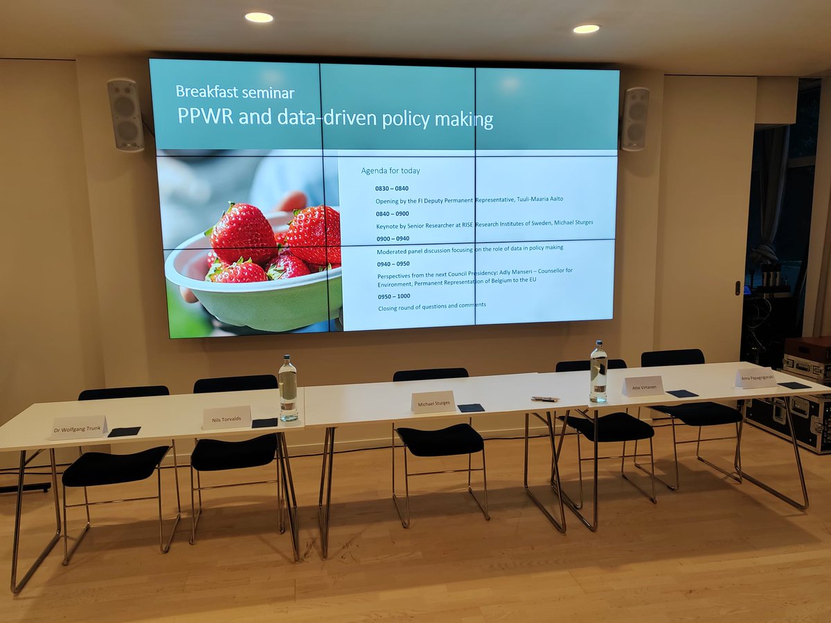 Renewable and recyclable, fiber-based #packaging should be acknowledged as part of the solution to #EU’s packaging challenges.
 
Discussion about #PPWR and data-driven policy in today’s seminar.

<a href="/TMAalto/">Tuuli-Maaria Aalto</a> <a href="/NilsTorvalds/">Nils Torvalds</a> <a href="/WoTrunk/">Wolfgang Trunk</a> @AdlyManserin <a href="/PapagrigorakiA/">Anna Papagrigoraki</a> <a href="/michaelsturges5/">Michael Sturges</a>
