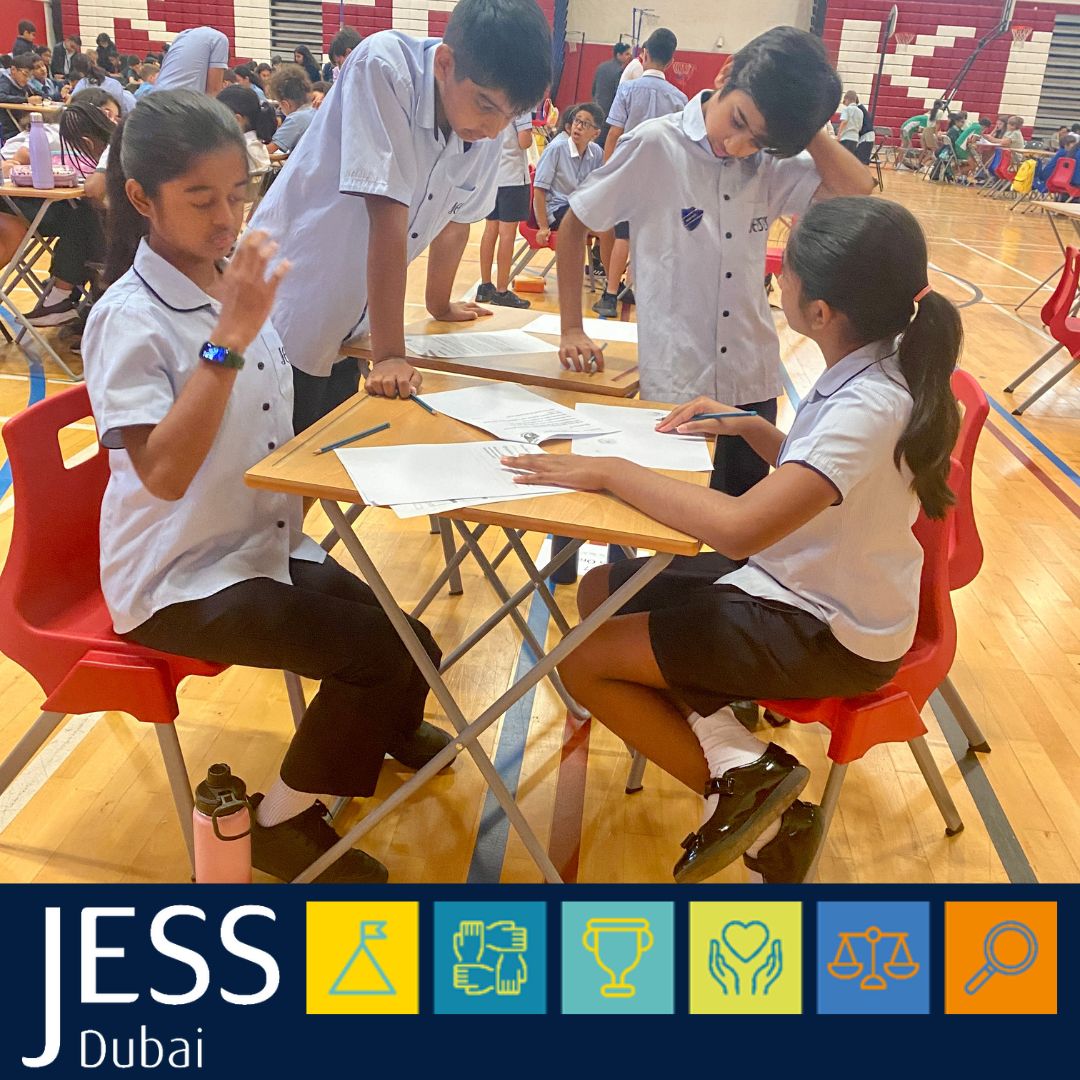 JESSDubai's tweet photo. Year 6 from Jumeirah took part in the Dubai Maths Super League competition at Kent College. They worked collaboratively to solve problems and had a fantastic time testing their maths and logic skills. 

#JESSMaths #DMSL https://t.co/WvtlaIPL0M