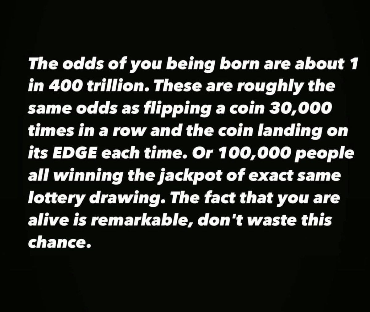 Doc_Kumar's tweet photo. Ever flipped a coin 30,000 times hoping it lands on its edge? That's your chance of being born โ 1 in 400 trillion. It's like 100,000 people winning the same lottery! ๐ฒ Life's a wild ride; embrace the odds, cherish every moment. โจ #RemarkableLife #Gratitude https://t.co/WTtZRq0lrf