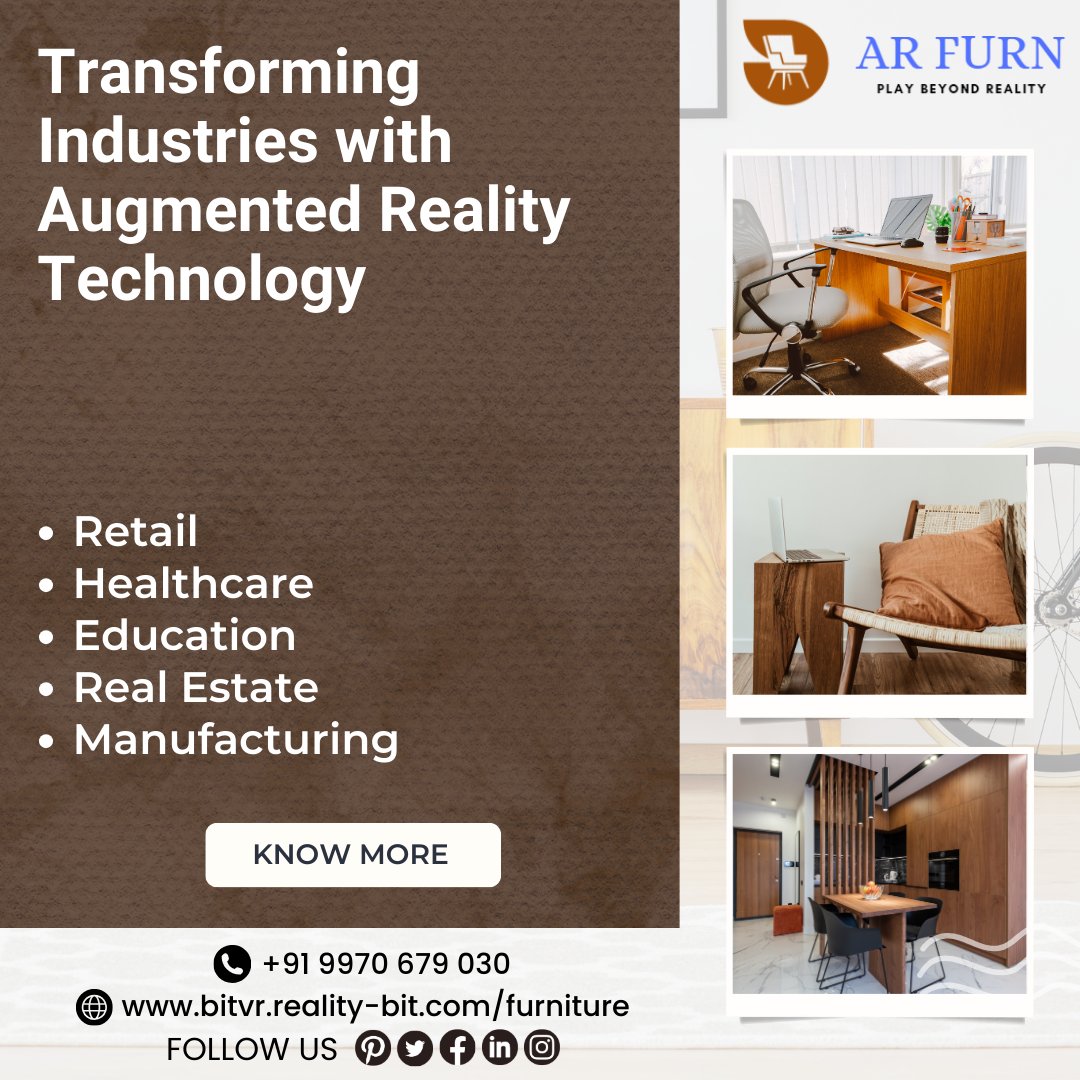 ar_furn's tweet photo. Transforming industries with Augmented Reality technology.
1. Retail
2. Healthcare
3. Education
4. Real Estate
5. Manufacturing
#ARtech #AugmentedReality #ARexperience #ARworld #ARinnovation #ARtechnews #ARdesign #ARdevelopment #ARapplications #FutureofAR #ARrevolution https://t.co/UWfgHIiLOW