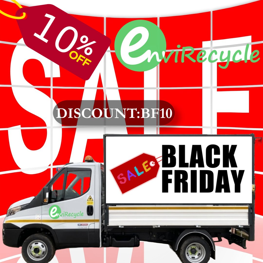 EnviRecycleltd's tweet photo. BLACK FRIDAY SUPER DEAL. 10% OFF YOUR RUBBISH REMOVAL. TAKE ADVANTAGE WHILE OUR OFFER LASTS. https://t.co/71ZiNydDQ6 #blackfriday #sale #specialoffer #discount #rubbishremoval #wastemanagement #houseclearances #gardenwasteremoval #officeclearance #junkdisposal https://t.co/G6Z0FxH6YM