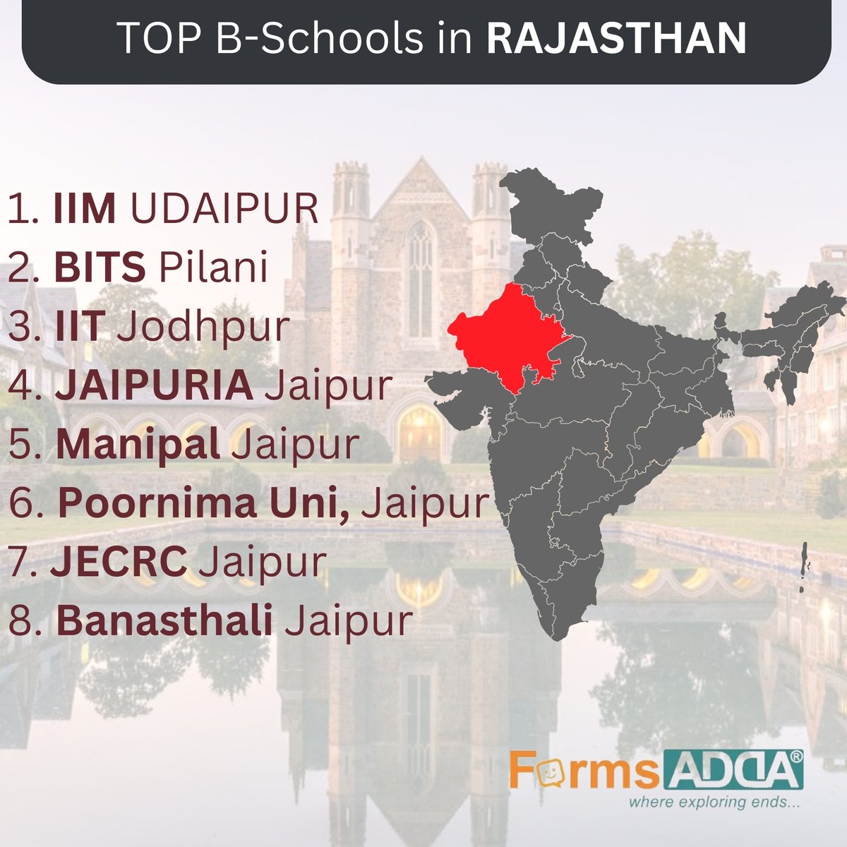 formsadda's tweet photo. Rajasthan, the vibrant land of colors and culture, is also home to some of the most prestigious B-schools in India. These institutions offer world-class management education and attract students from all over the country.
#formsadda #topbschool #topcolleges #mbacollege #mba https://t.co/nOUnjQk6Bx