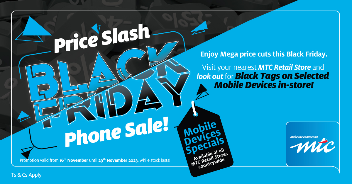 Get ready for the ultimate MTC Black Friday mobile specials! Don't miss out on these amazing deals that will blow your mind! 

Check out our store and find the black tags to discover some incredible specials!
 #BlackFridayMadness #MobileSpecials  #UnbeatablePrices