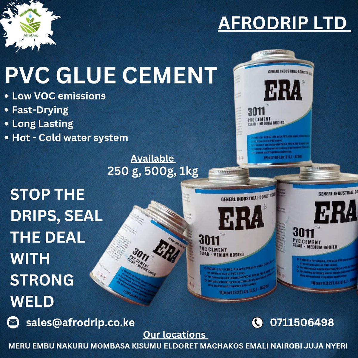 Afrodrip_ltd's tweet image. PVC glue cement ensures secure, durable bonds for plumbing and construction projects. Its quick-setting formula enhances efficiency, while water resistance and flexibility guarantee long-lasting results. Trust PVC glue for reliable, leak-free solutions.
 #pvcglue  #pvccement